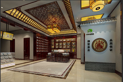 满洲里古朴典雅的中式茶叶店大堂设计效果图